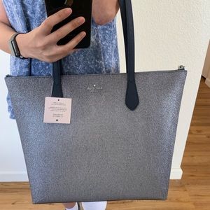 KATE SPADE LARGE JOELEY TOTE NAVY BLUE GLITTER